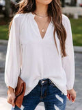 Ruched Notched Balloon Sleeve Blouse - Trendsi - Flyclothing LLC
