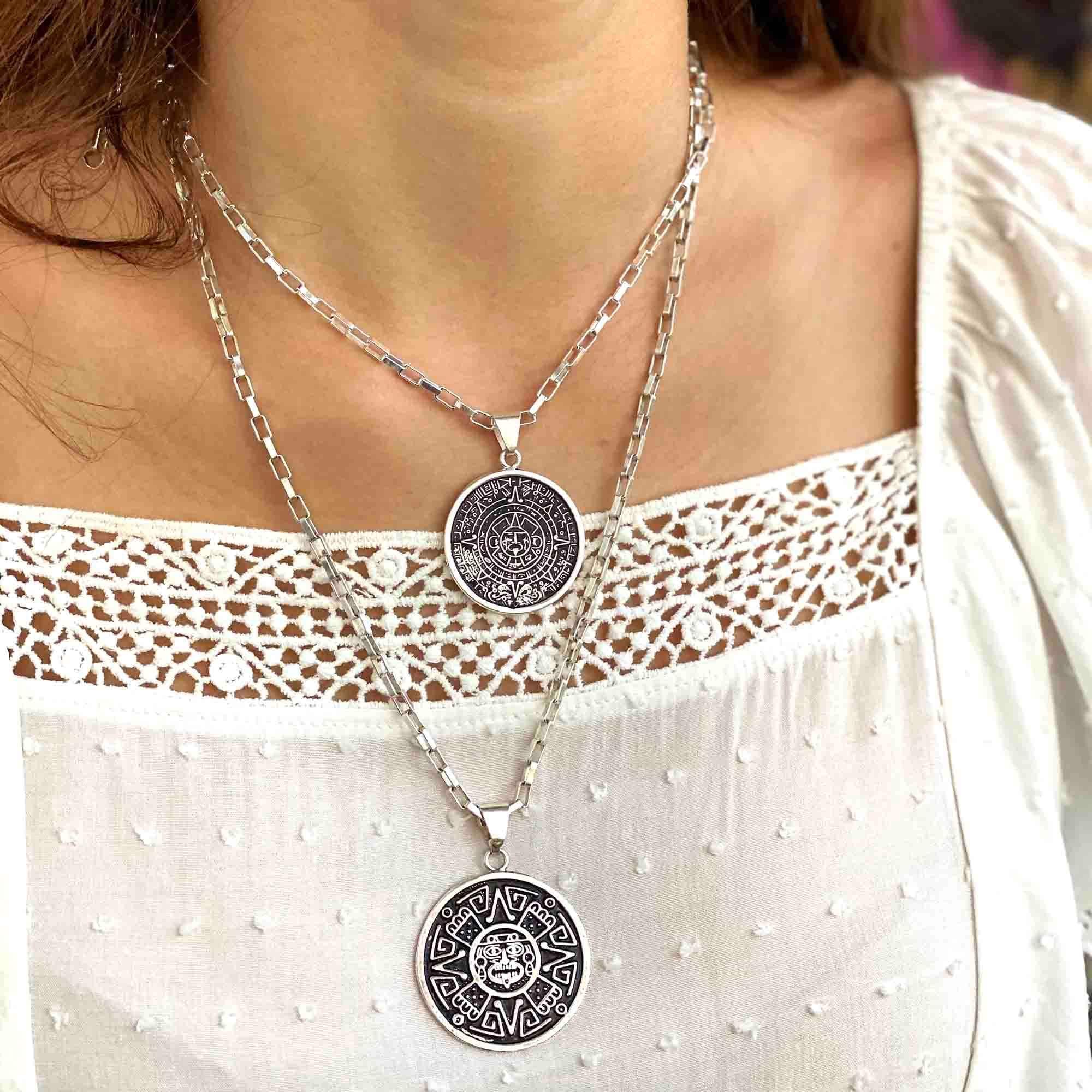 Alpaca Silver Aztec Face Pendant with Chain - Artisana - Flyclothing LLC