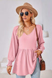 V-Neck Lantern Sleeve Blouse - Trendsi - Flyclothing LLC