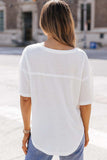 Waffle-Knit V-Neck Dropped Shoulder Blouse - Trendsi - Flyclothing LLC