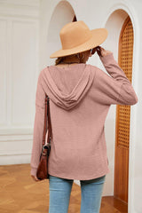 Half-Button Dropped Shoulder Hoodie - Trendsi