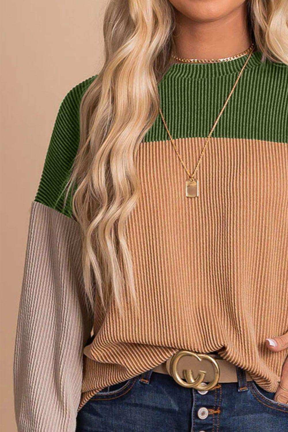 Color Block Dropped Shoulder T-Shirt - Trendsi - Flyclothing LLC