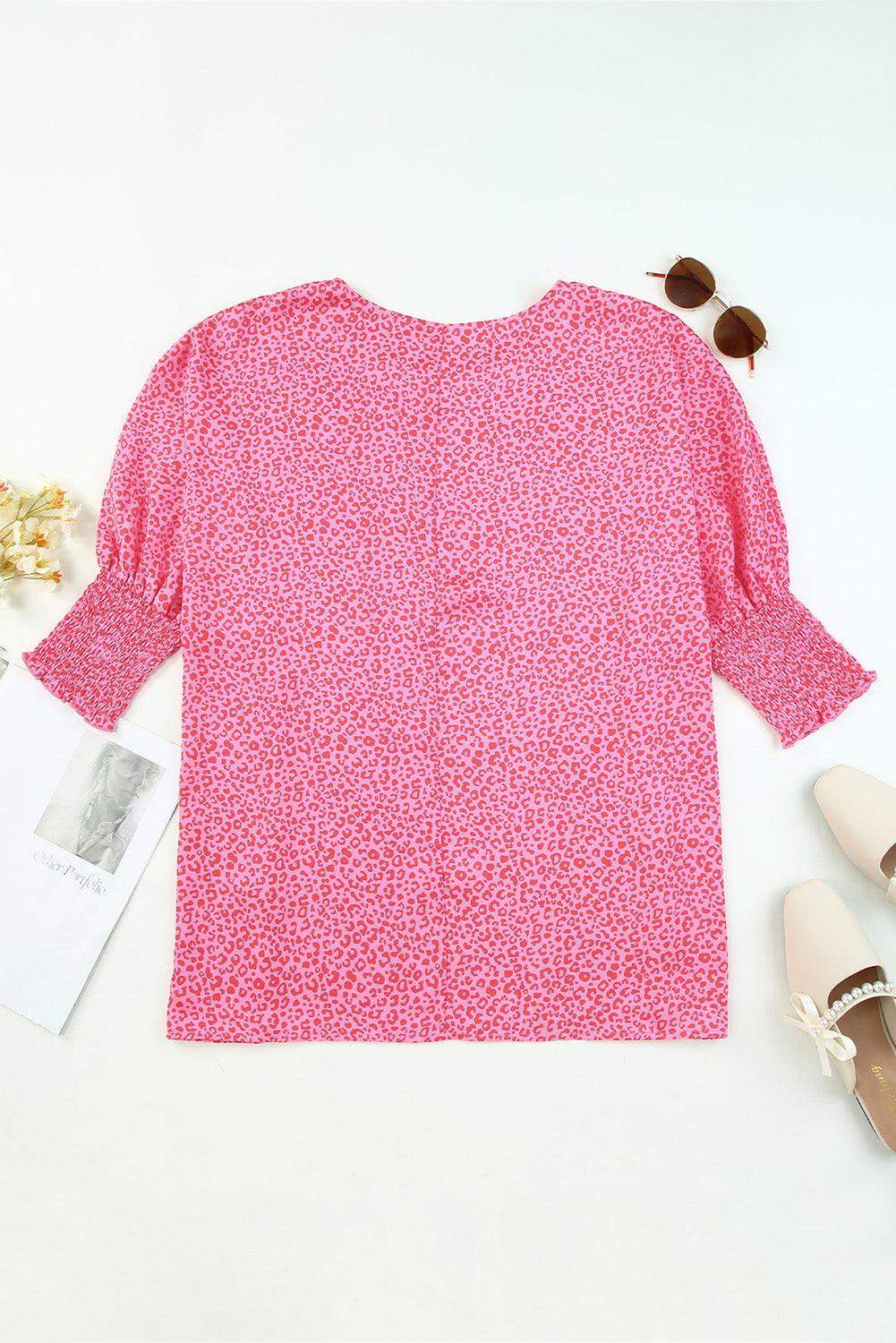 Leopard Smocked Flounce Sleeve Blouse - Trendsi - Flyclothing LLC