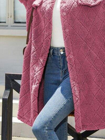 Texture Button Up Dropped Shoulder Coat - Trendsi - Flyclothing LLC