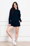Round Neck Long Sleeve Sweatshirt and Drawstring Shorts Set - Trendsi - Flyclothing LLC
