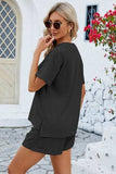 Notched Button Detail Dropped Shoulder Top and Shorts Set - Trendsi - Flyclothing LLC