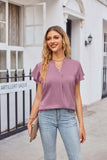 Notched Neck Flutter Sleeve Satin Top - Trendsi - Flyclothing LLC