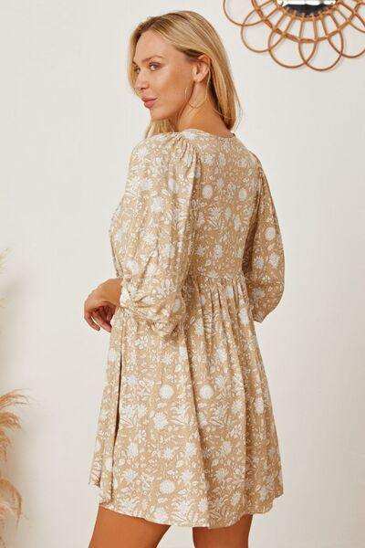 Floral Tie Neck Ruched Babydoll Dress - Trendsi - Flyclothing LLC