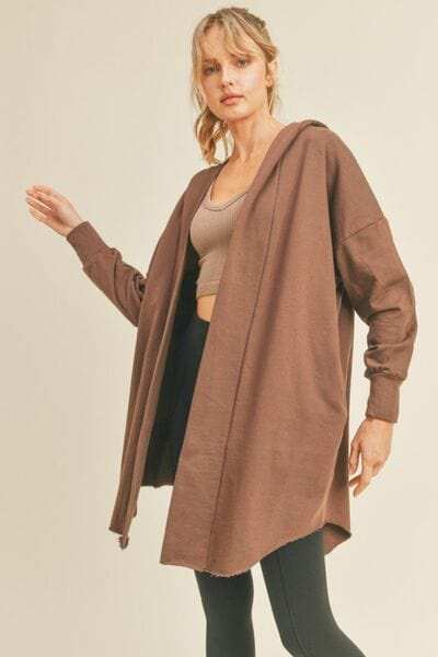 Kimberly C Open Front Longline Hooded Cardigan - Trendsi - Flyclothing LLC