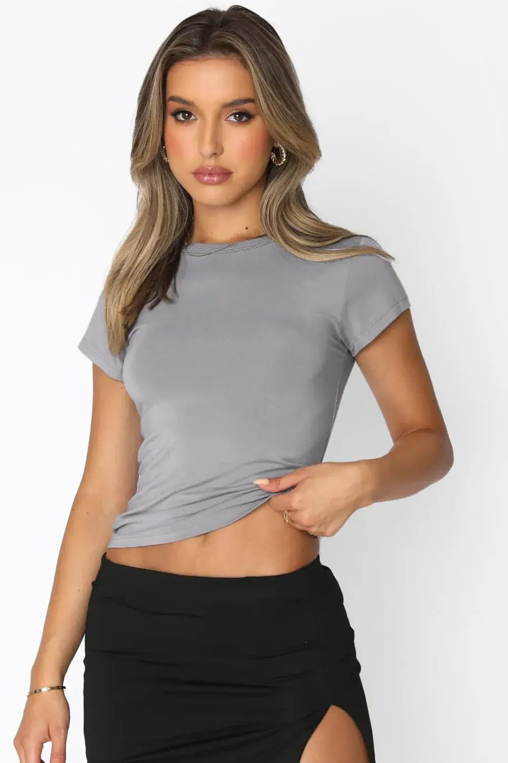 Crewneck Short Sleeve Tee - Trendsi - Flyclothing LLC