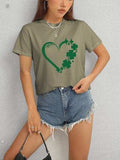 Heart Lucky Clover Round Neck Short Sleeve T-Shirt - Trendsi - Flyclothing LLC