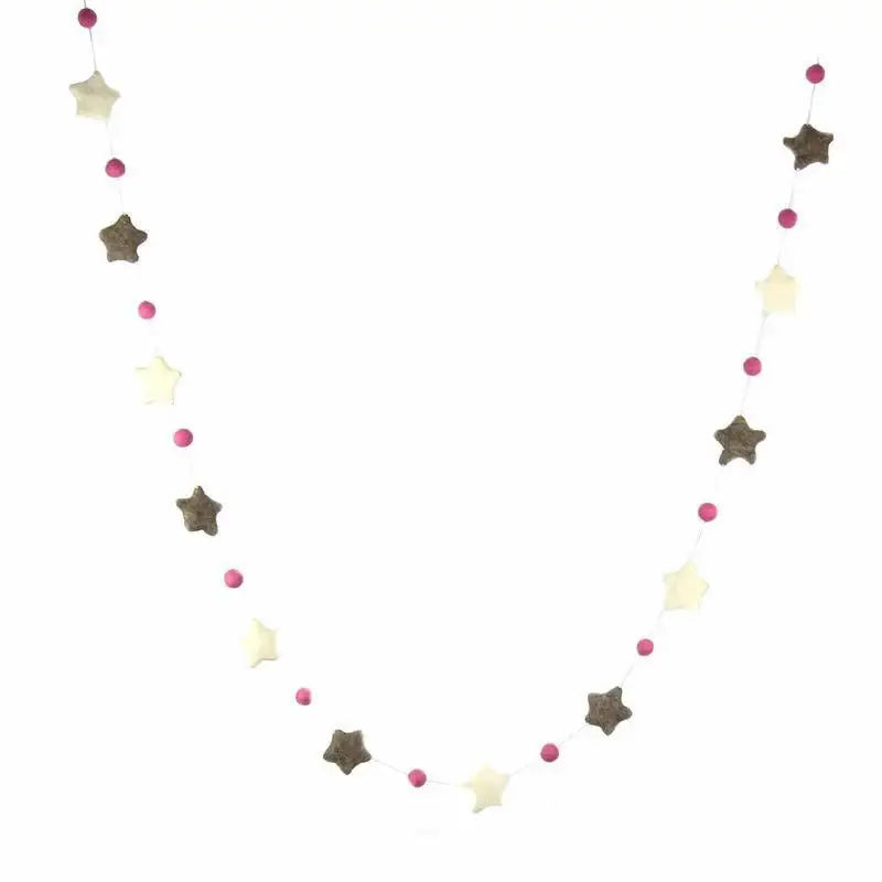 Hand Crafted Felt from Nepal: Stars Garland, Grey/Pink - Global Groove Direct - Flyclothing LLC