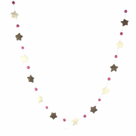 Hand Crafted Felt from Nepal: Stars Garland, Grey/Pink - Global Groove Direct
