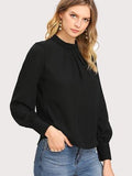 Mock Neck Lantern Sleeve Shirt - Trendsi