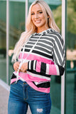Striped Drawstring Detail Long Sleeve Hoodie - Trendsi - Flyclothing LLC