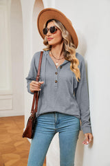 Half-Button Dropped Shoulder Hoodie - Trendsi