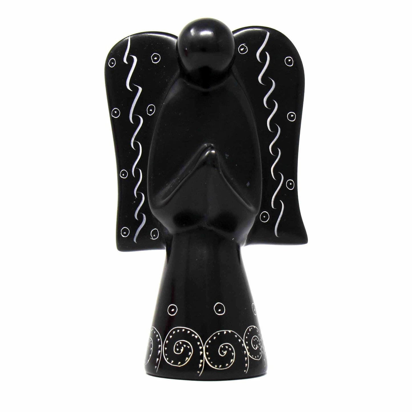 Soapstone Angel Sculpture - Black Finish with Etch Design - SMOLArt - Flyclothing LLC