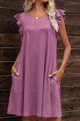 Butterfly Sleeve Round Neck Dress - Flyclothing LLC