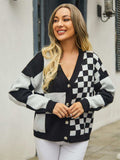 Plaid V-Neck Dropped Shoulder Cardigan - Trendsi - Flyclothing LLC