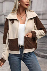 Color Block Zip Up Pocketed Jacket - Trendsi - Flyclothing LLC