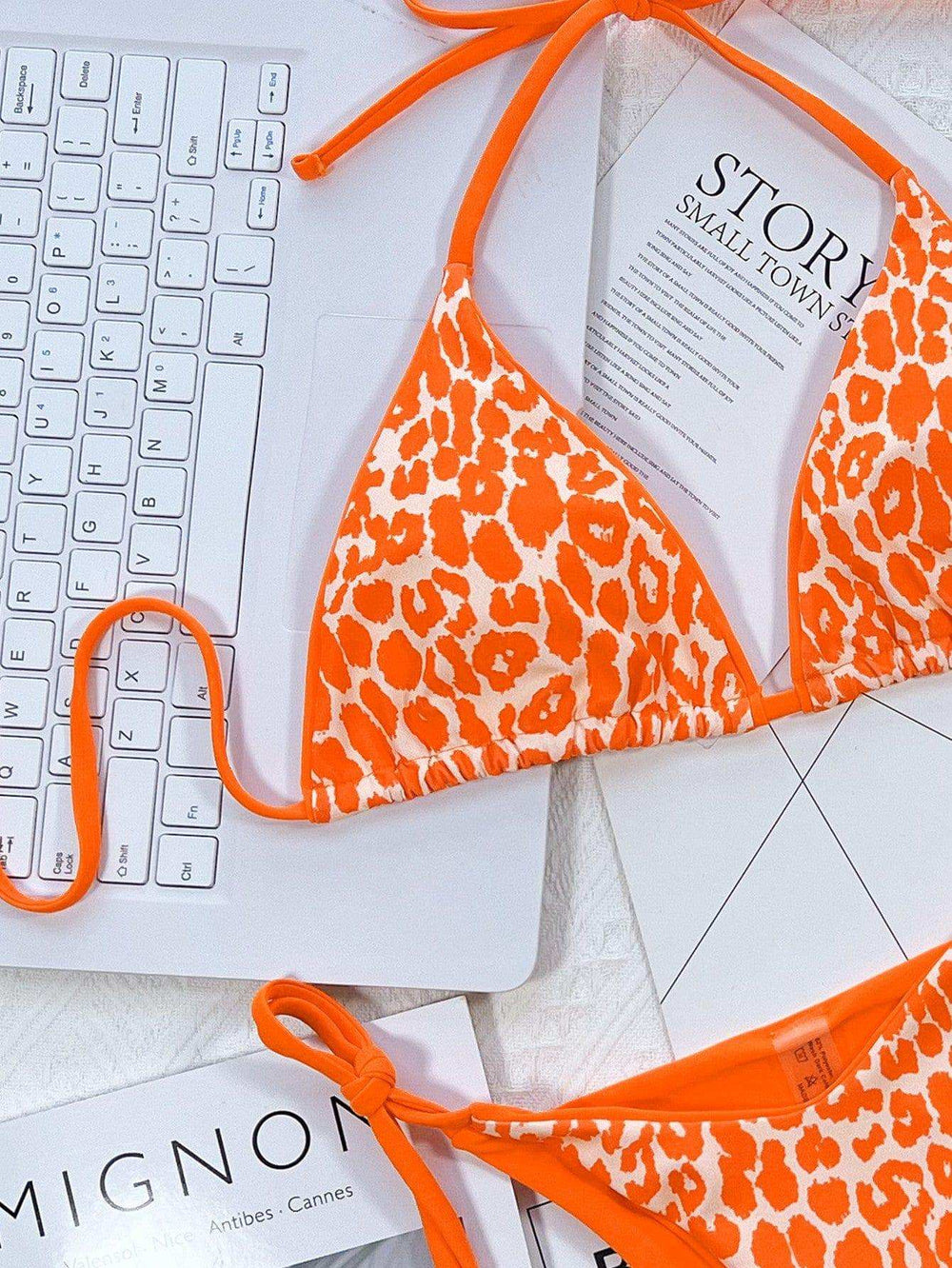 Leopard Print Halter Neck Tie Side Bikini Set - Trendsi - Flyclothing LLC