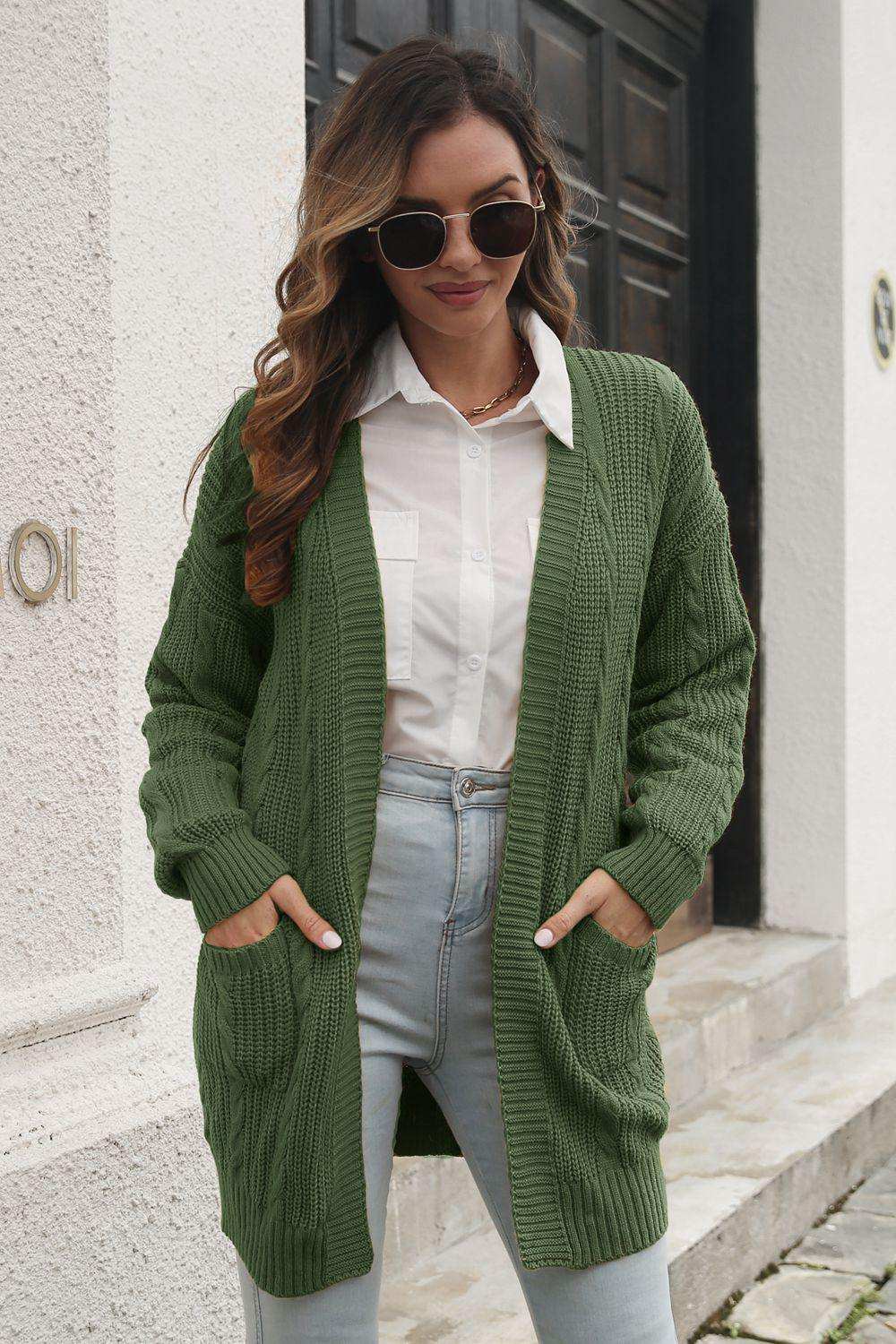 Open Front Longline Cardigan with Pockets - Trendsi - Flyclothing LLC