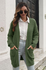 Open Front Longline Cardigan with Pockets - Trendsi