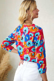 Floral V-Neck Three-Quarter Sleeve Top - Trendsi - Flyclothing LLC