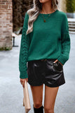 Cable-Knit Round Neck Drop Shoulder Sweater - Trendsi - Flyclothing LLC