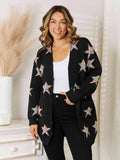 Star Pattern Open Front Cardigan with Pockets - Trendsi