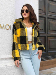 Plaid Dropped Shoulder Buttoned Jacket - Trendsi