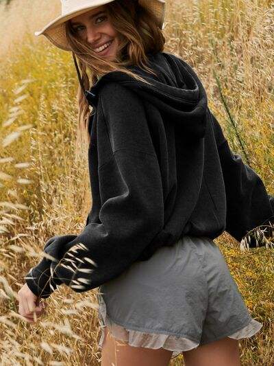 Half Zip Pocketed Dropped Shoulder Hoodie - Trendsi - Flyclothing LLC