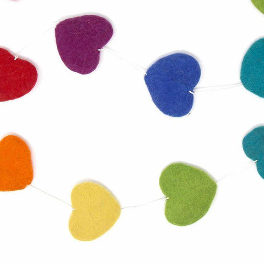 Hand Crafted Felt from Nepal: Hearts Garland, Multicolored - Global Groove Direct