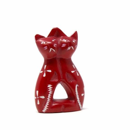Handcrafted 4-inch Soapstone Love Cats Sculpture in Brick - Smolart - Flyclothing LLC