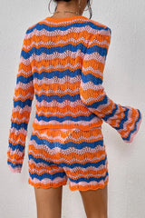 Striped Sweater and Knit Shorts Set - Trendsi - Flyclothing LLC