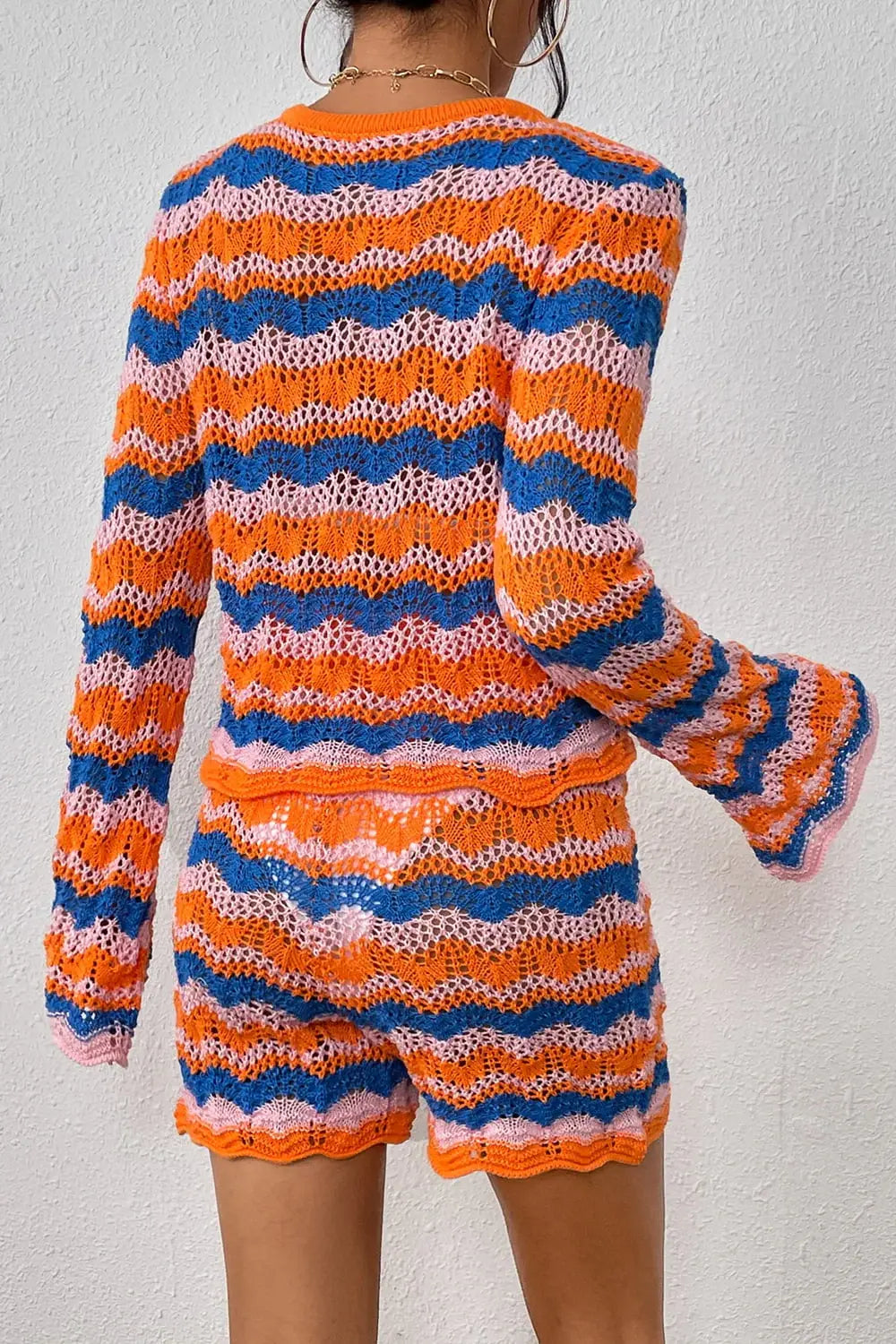 Striped Sweater and Knit Shorts Set - Trendsi - Flyclothing LLC
