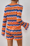 Striped Sweater and Knit Shorts Set - Trendsi