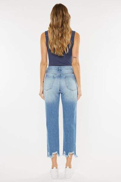Kancan High Waist Chewed Up Straight Mom Jeans - Trendsi - Flyclothing LLC