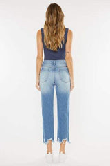 Kancan High Waist Chewed Up Straight Mom Jeans - Trendsi - Flyclothing LLC