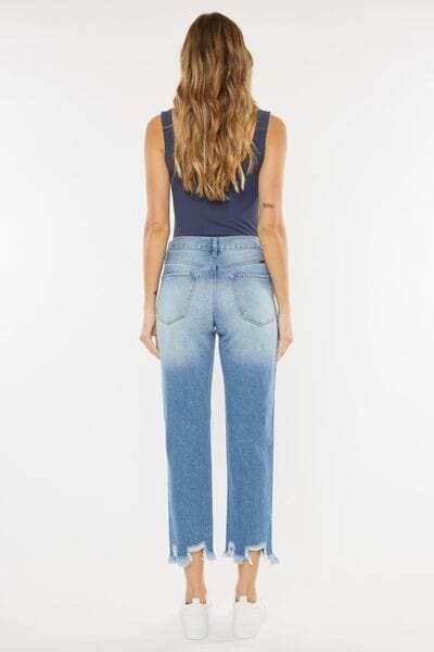 Kancan High Waist Chewed Up Straight Mom Jeans - Trendsi - Flyclothing LLC