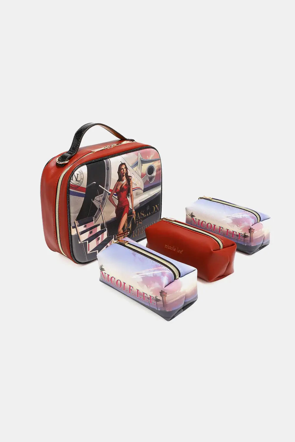 Nicole Lee USA Printed Handbag with Three Pouches - Trendsi - Flyclothing LLC
