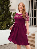 Plus Size Ruched Round Neck Short Sleeve Dress - Trendsi - Flyclothing LLC