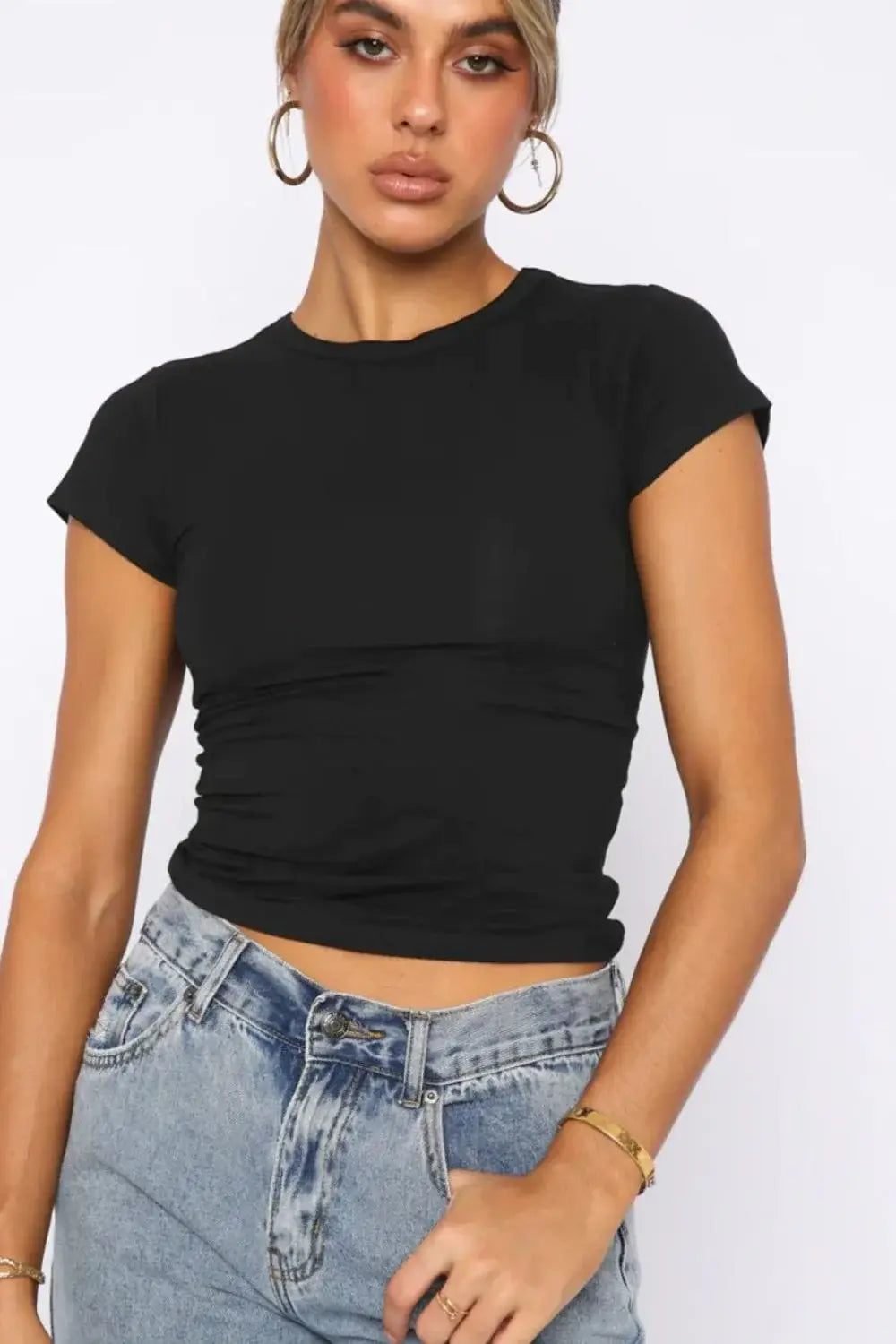 Crewneck Short Sleeve Tee - Trendsi - Flyclothing LLC