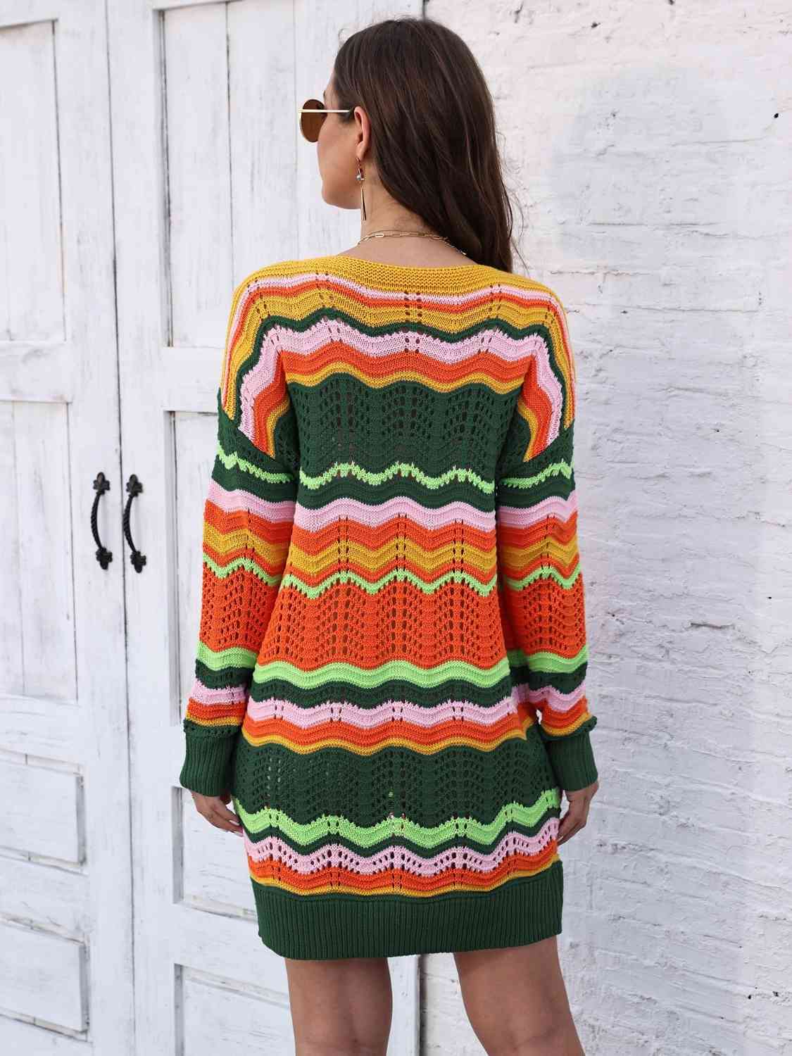 Openwork Round Neck Sweater Dress - Trendsi - Flyclothing LLC