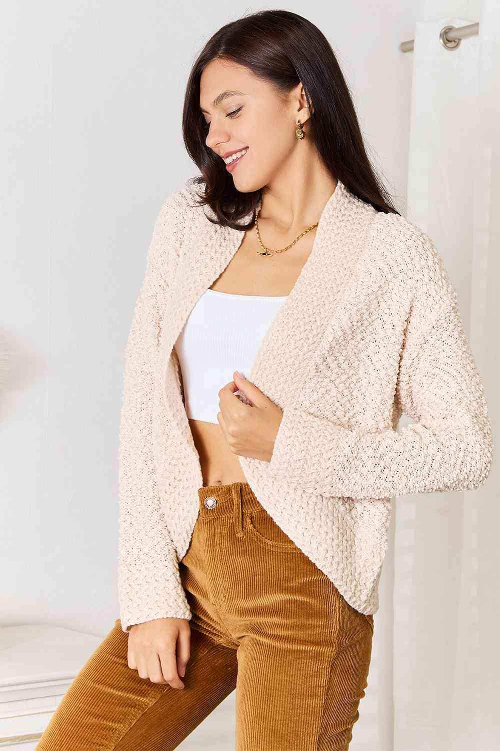 Double Take Open Front Long Sleeve Cardigan - Trendsi - Flyclothing LLC