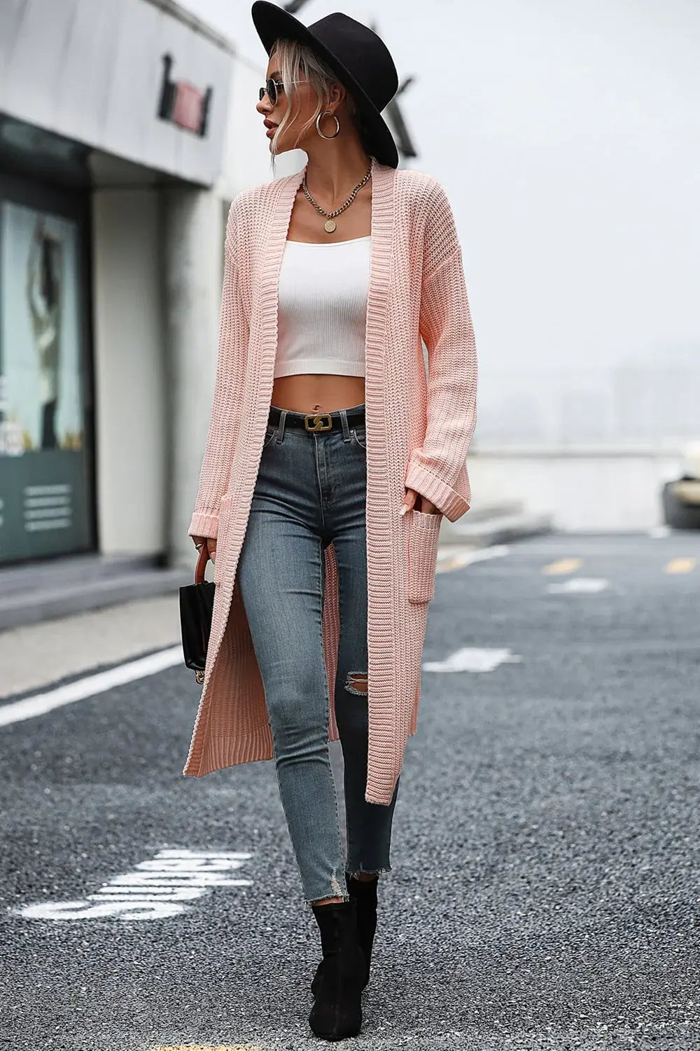 Dropped Shoulder Long Sleeve Cardigan with Pocket - Trendsi - Flyclothing LLC