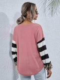 Leopard Striped Waffle-Knit Top - Trendsi - Flyclothing LLC