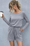 Drawstring Waist Long Sleeve Romper - Trendsi - Flyclothing LLC