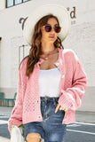 Openwork Pompom Puff Sleeve Cardigan - Trendsi