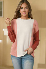 Color Block Ribbed Long Sleeve T-Shirt - Trendsi - Flyclothing LLC